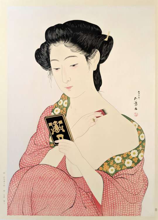 Hashiguchi Goyo “Woman Applying Powder” woodblock print thumbnail