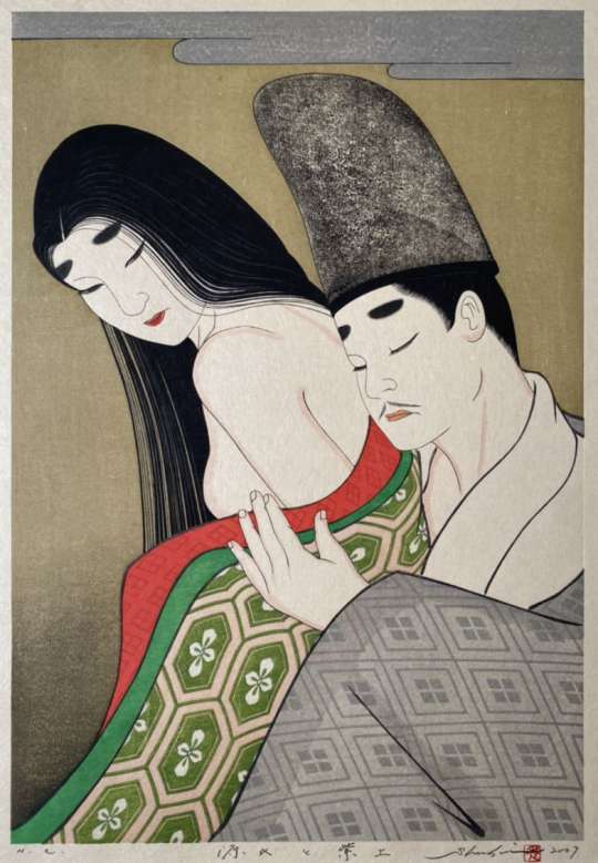Taki Shusui “Genji and Murasaki” woodblock print thumbnail