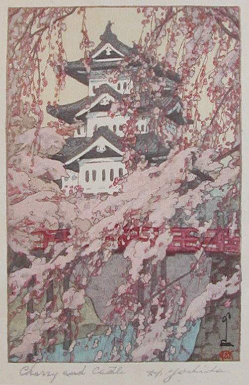 Cherry and Castle woodblock print