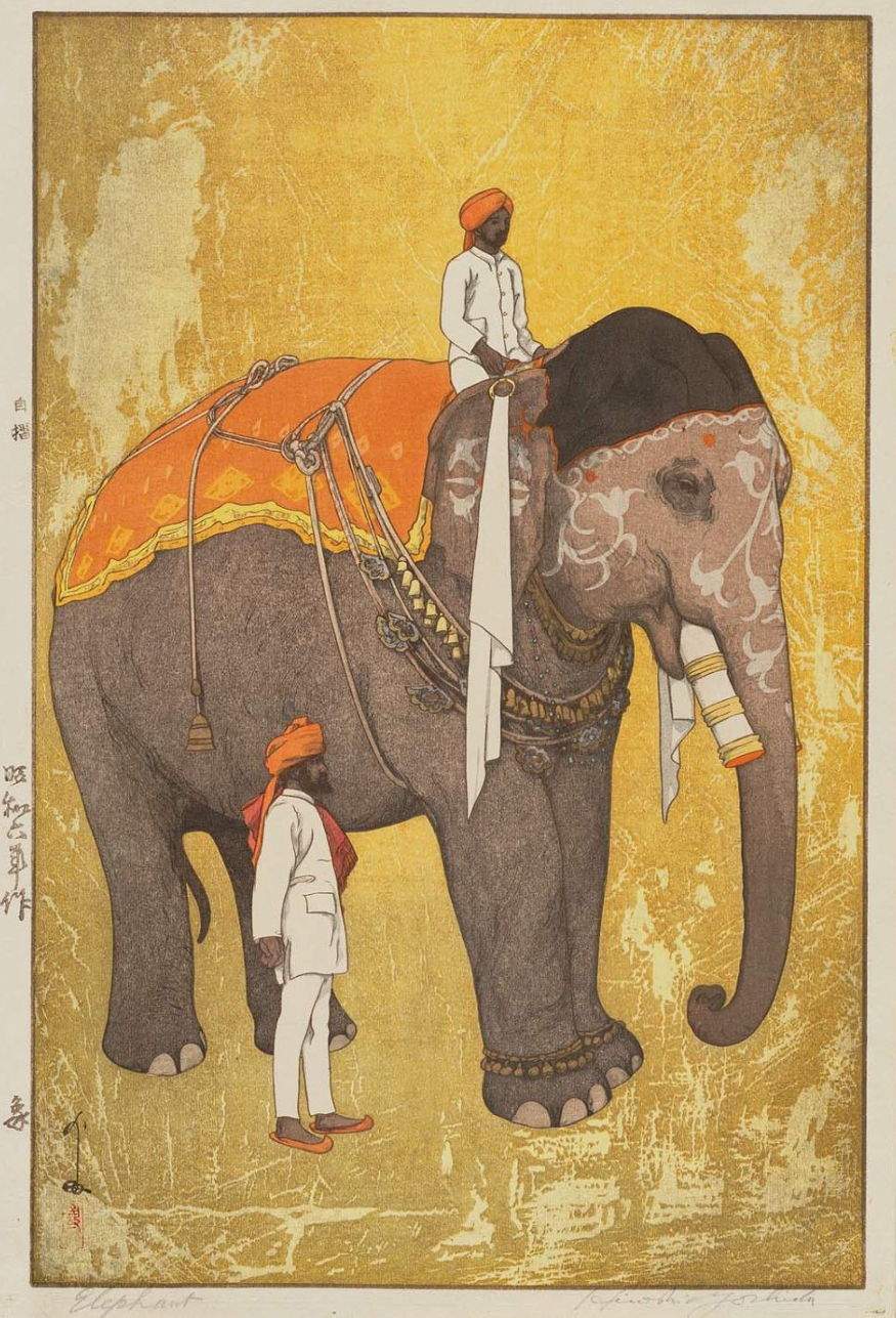 Elephant woodblock print