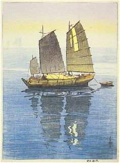 Sailing Boats, Midday woodblock print