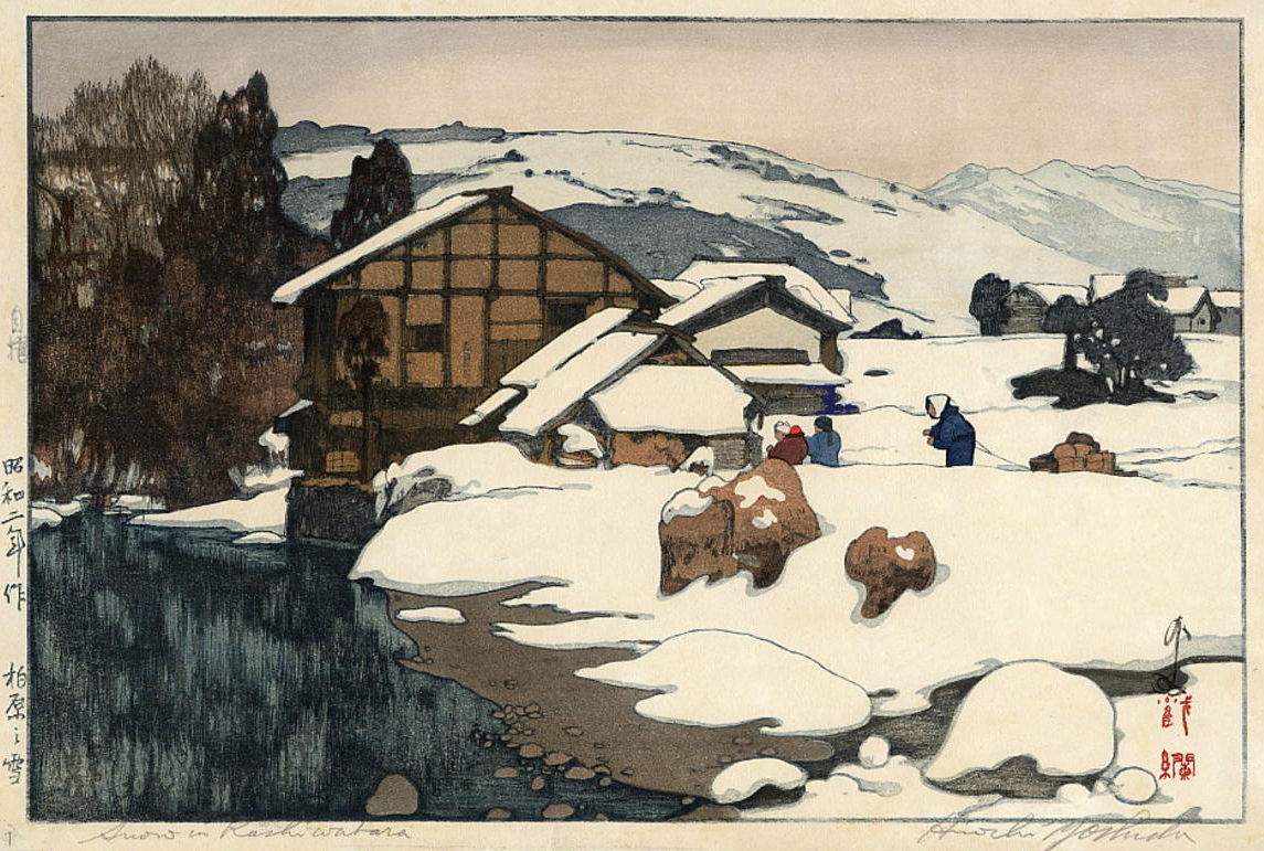 Snow in Kashiwabara woodblock print