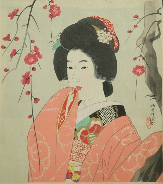 Ito Shinsui Catalogue - Beauty and Plum Blossoms woodblock print
