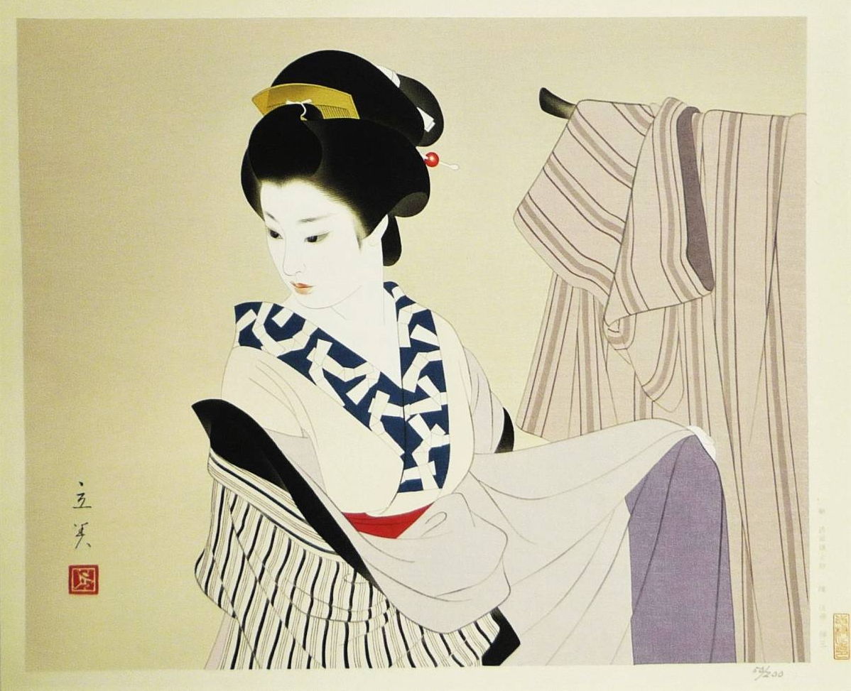 Shimura Tatsumi Catalogue - Kigae (Changing) woodblock print